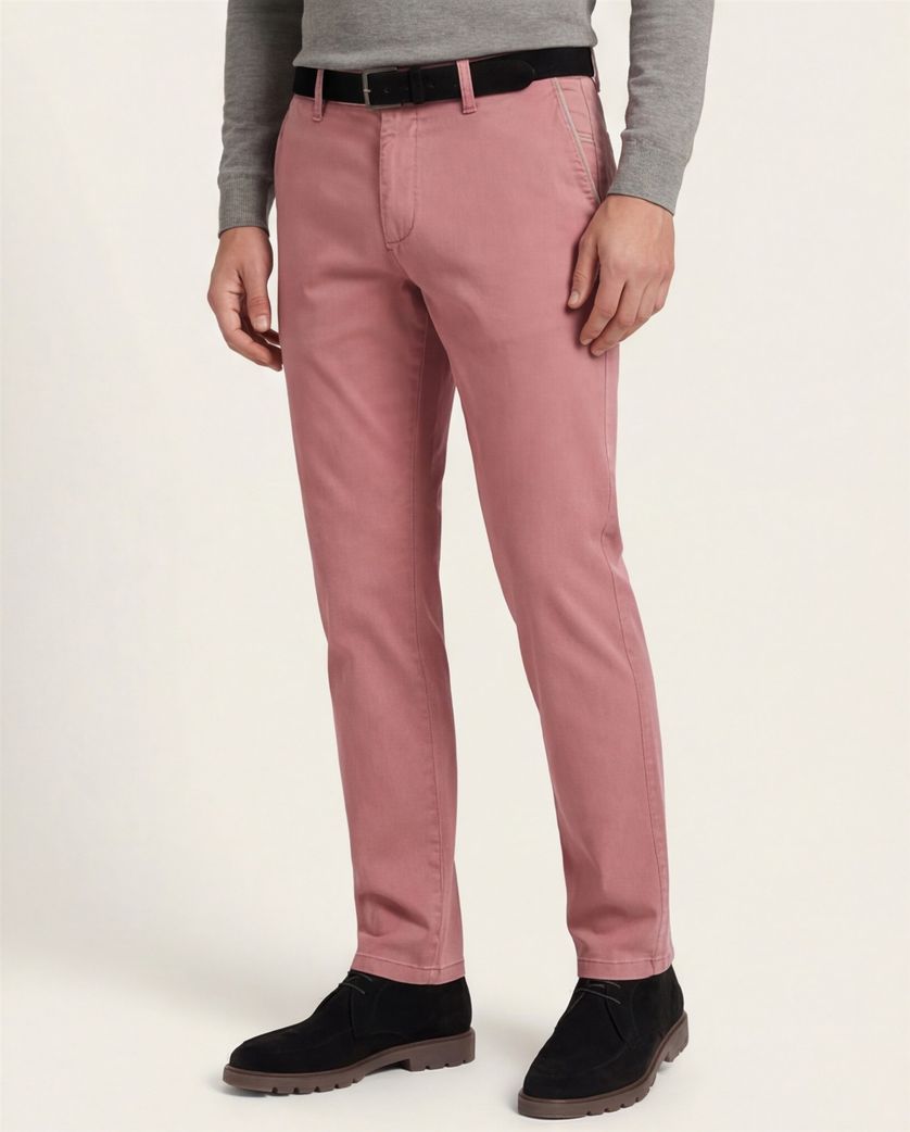 Katoenen M.E.N.S. broek effen roze chino wijde fit
