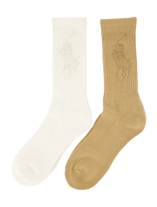 Polo Ralph Lauren sokken beige & wit effen katoen, stretch 2-pack