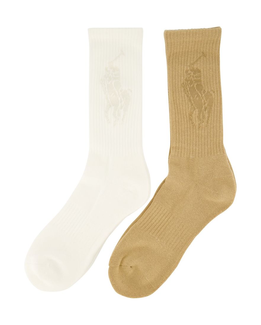 Polo Ralph Lauren sokken beige & wit effen katoen, stretch 2-pack