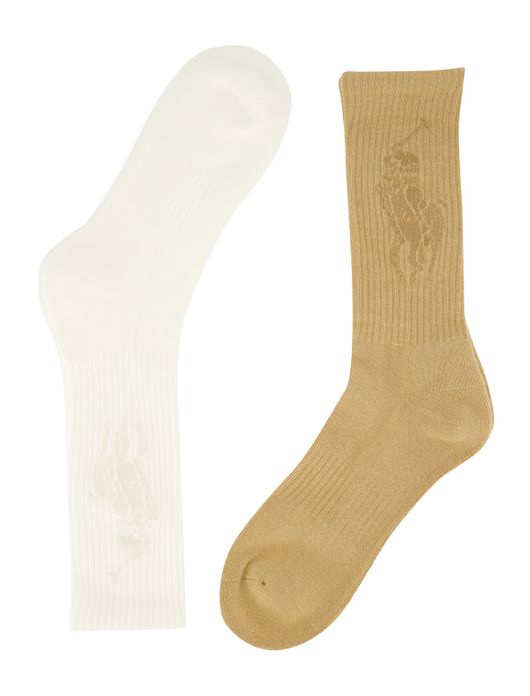 Polo Ralph Lauren sokken beige & wit effen katoen, stretch 2-pack