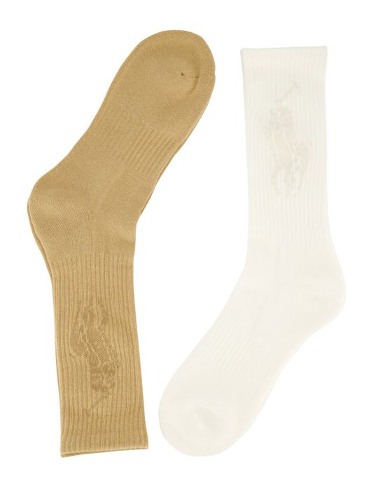 Polo Ralph Lauren sokken beige & wit effen katoen, stretch 2-pack
