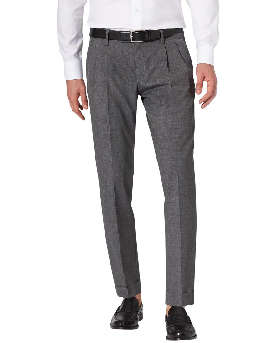 Hiltl Pantalon wol grijs gemeleerd slim fit