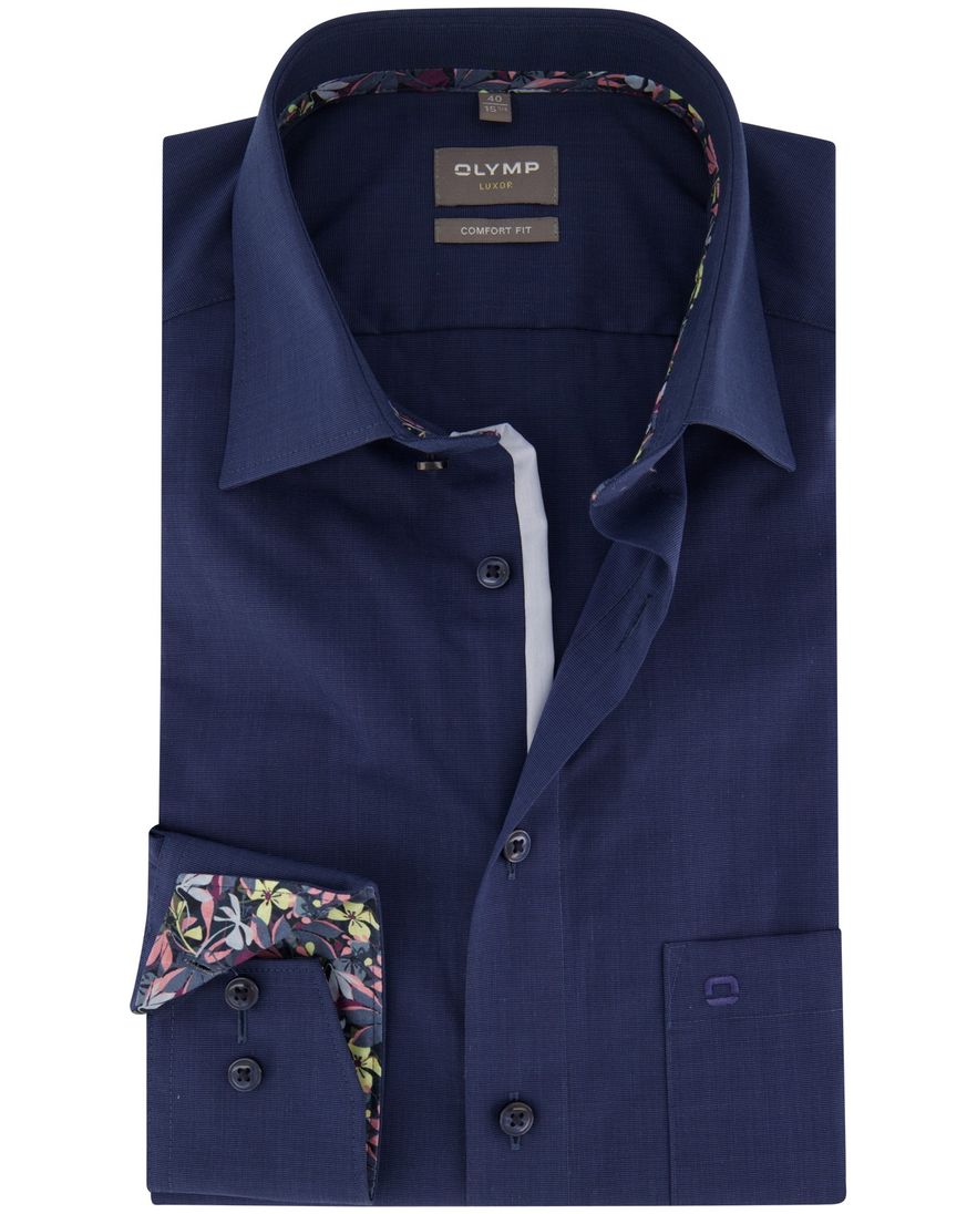 Zakelijk Olymp overhemd Luxor Comfort Fit navy effen