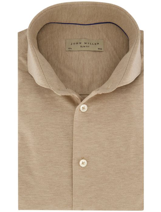 overhemd mouwlengte 7 beige John Miller Slim Fit