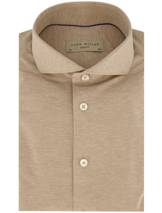 overhemd mouwlengte 7 beige John Miller Slim Fit