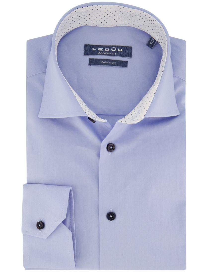Ledub overhemd mouwlengte 7 Modern Fit New lichtblauw effen wide spread boord