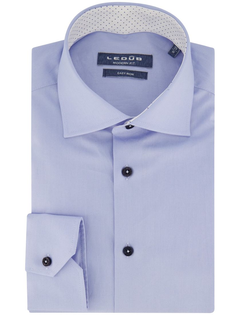Ledub overhemd mouwlengte 7 Modern Fit New lichtblauw effen wide spread boord