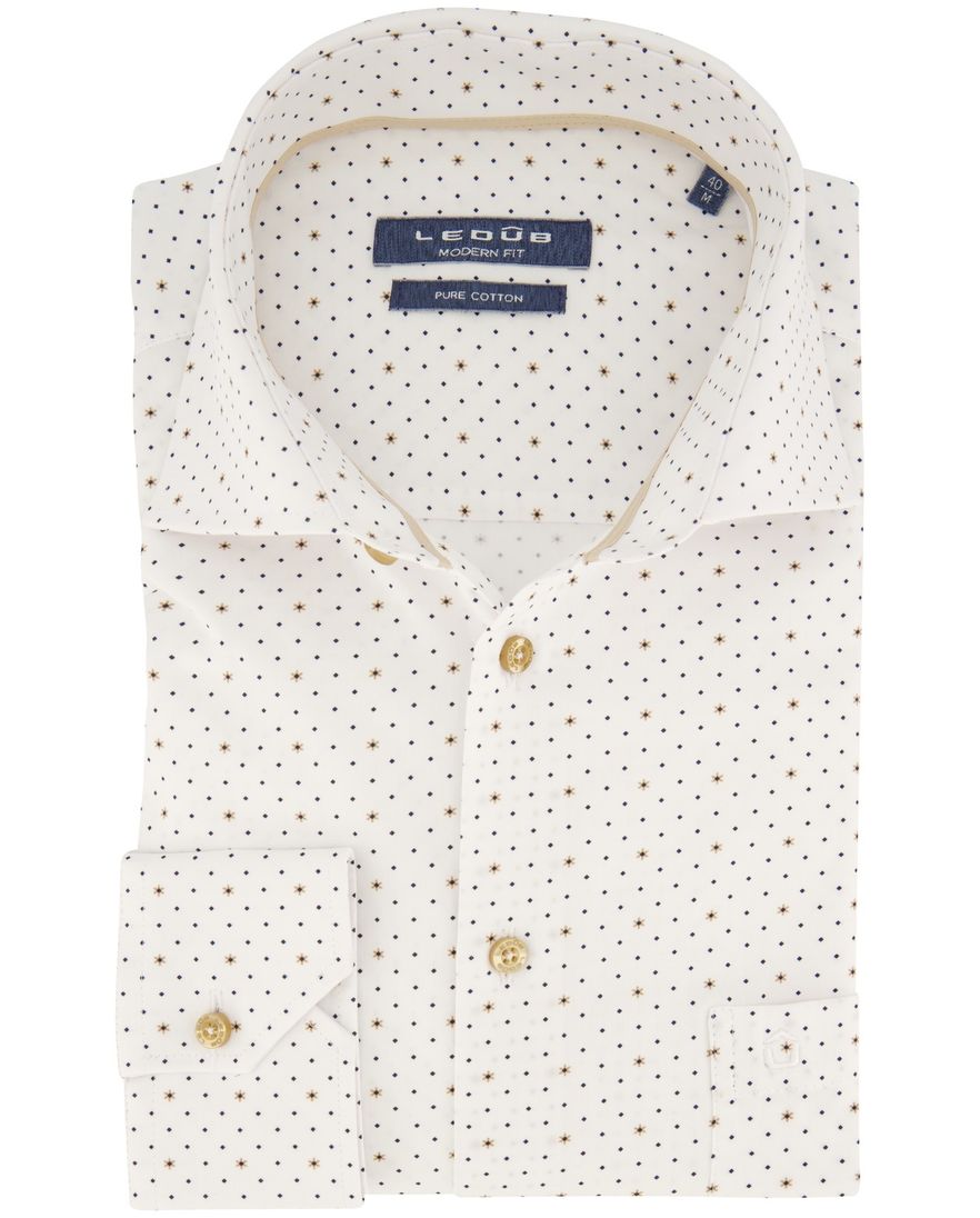 Ledub overhemd mouwlengte 7 Modern Fit New wit geprint
