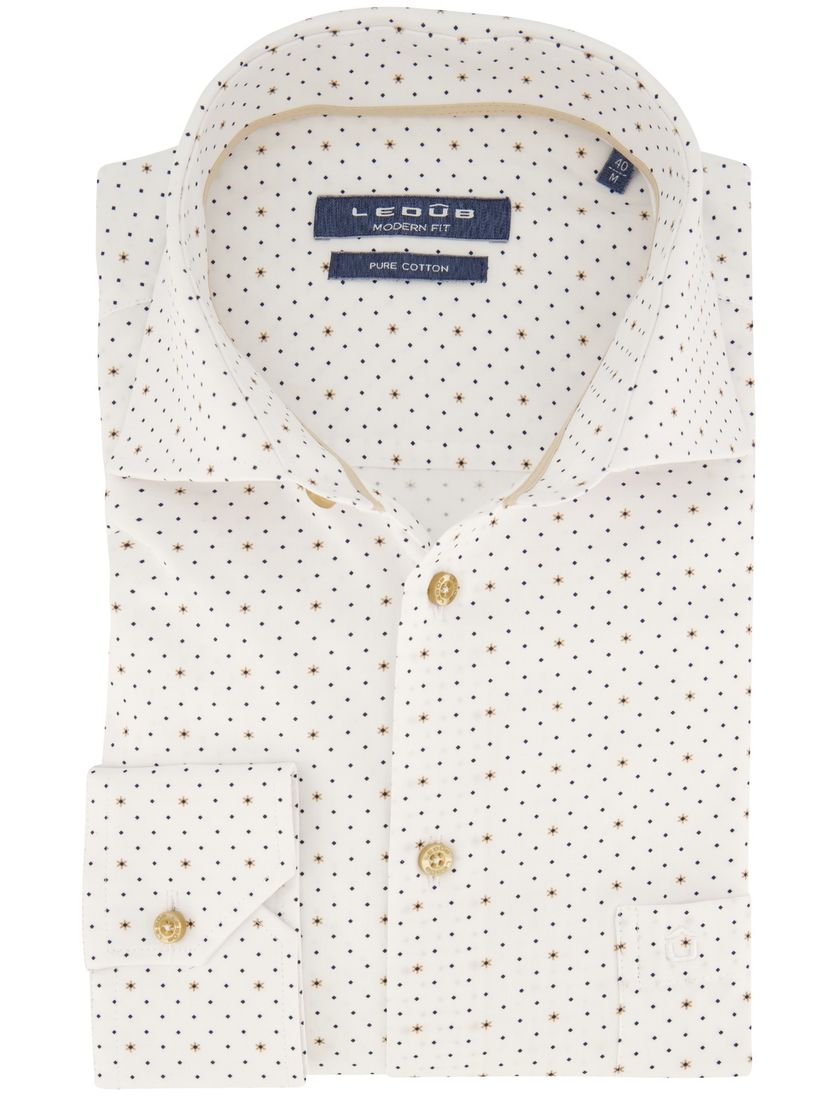 Wit geprint Ledub mouwlengte 7 Modern Fit overhemd