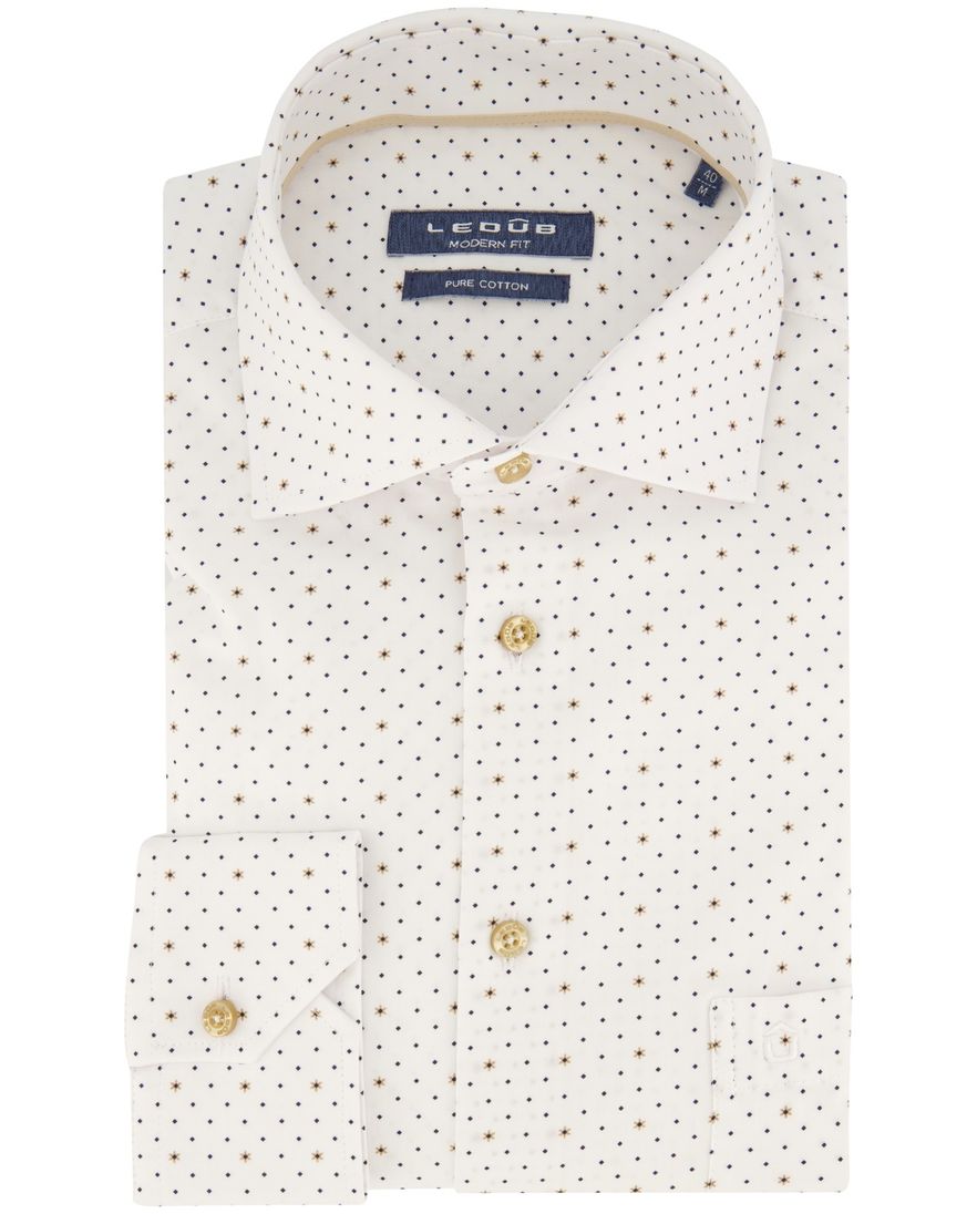 Ledub overhemd mouwlengte 7 Modern Fit New wit geprint