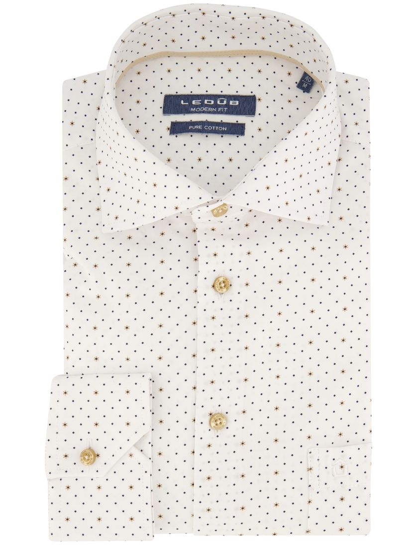 Wit geprint Ledub mouwlengte 7 Modern Fit overhemd