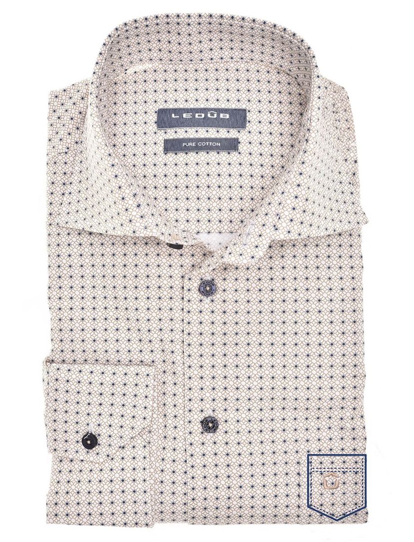 Overhemd mouwlengte 7 Ledub Modern Fit beige geprint