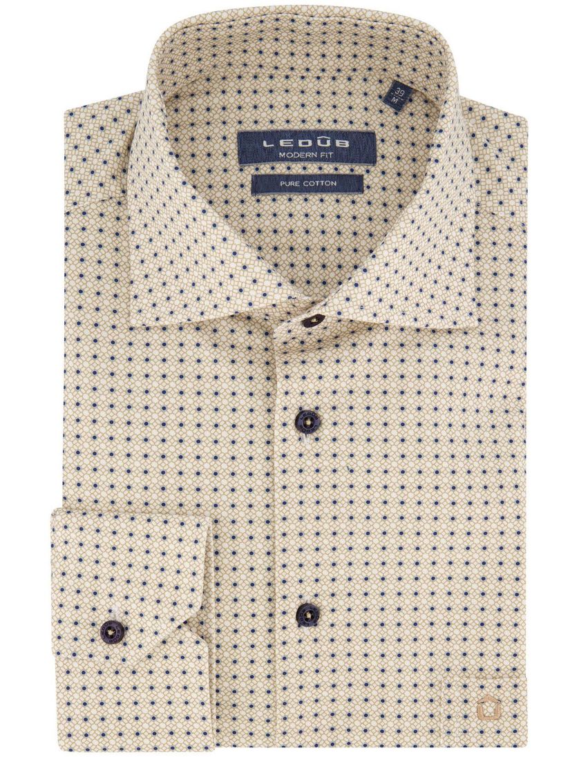 Overhemd mouwlengte 7 Ledub Modern Fit beige geprint