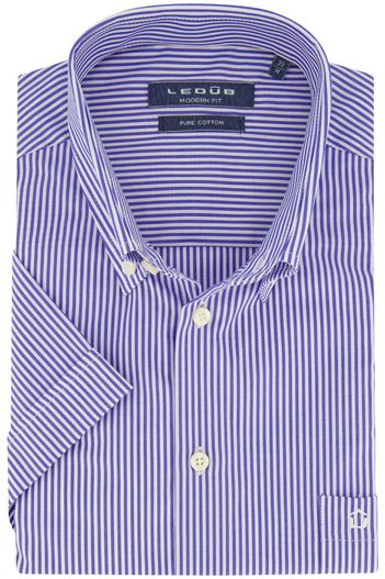 Ledub Ledub overhemd Modern Fit blauw gestreept korte mouw