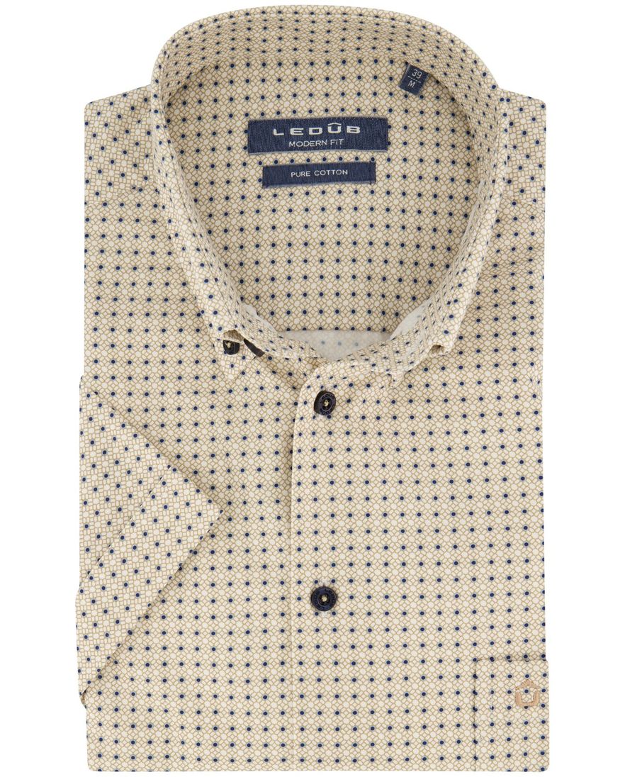 Korte mouw Ledub overhemd Modern Fit lichtbruin geprint
