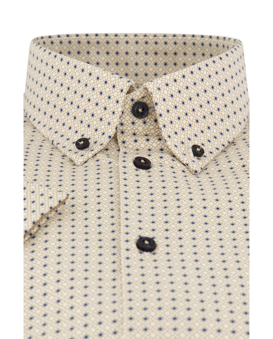 Korte mouw Ledub overhemd Modern Fit lichtbruin geprint