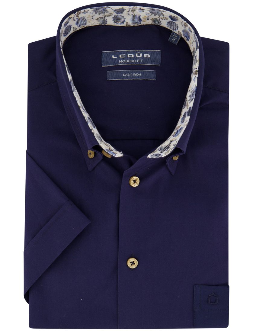 Ledub normale fit overhemd korte mouw donkerblauw