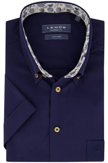 Ledub Ledub overhemd korte mouw normale fit donkerblauw