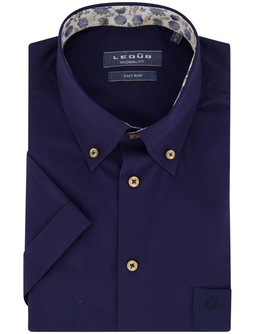 Ledub normale fit overhemd korte mouw donkerblauw
