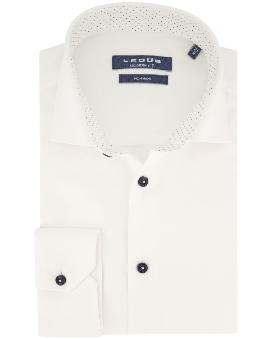 Ledub business overhemd normale fit wit wide spread boord