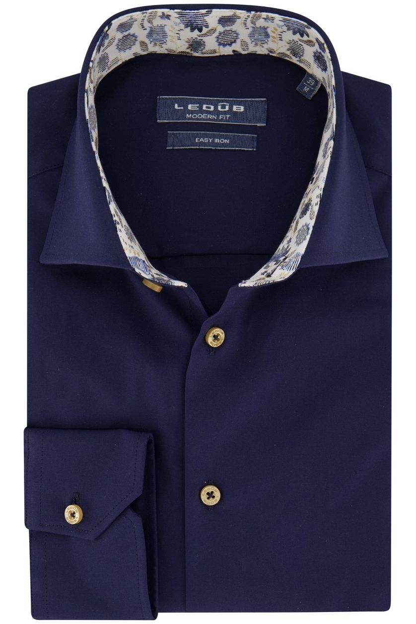 Ledub overhemd modern fit donkerblauw effen