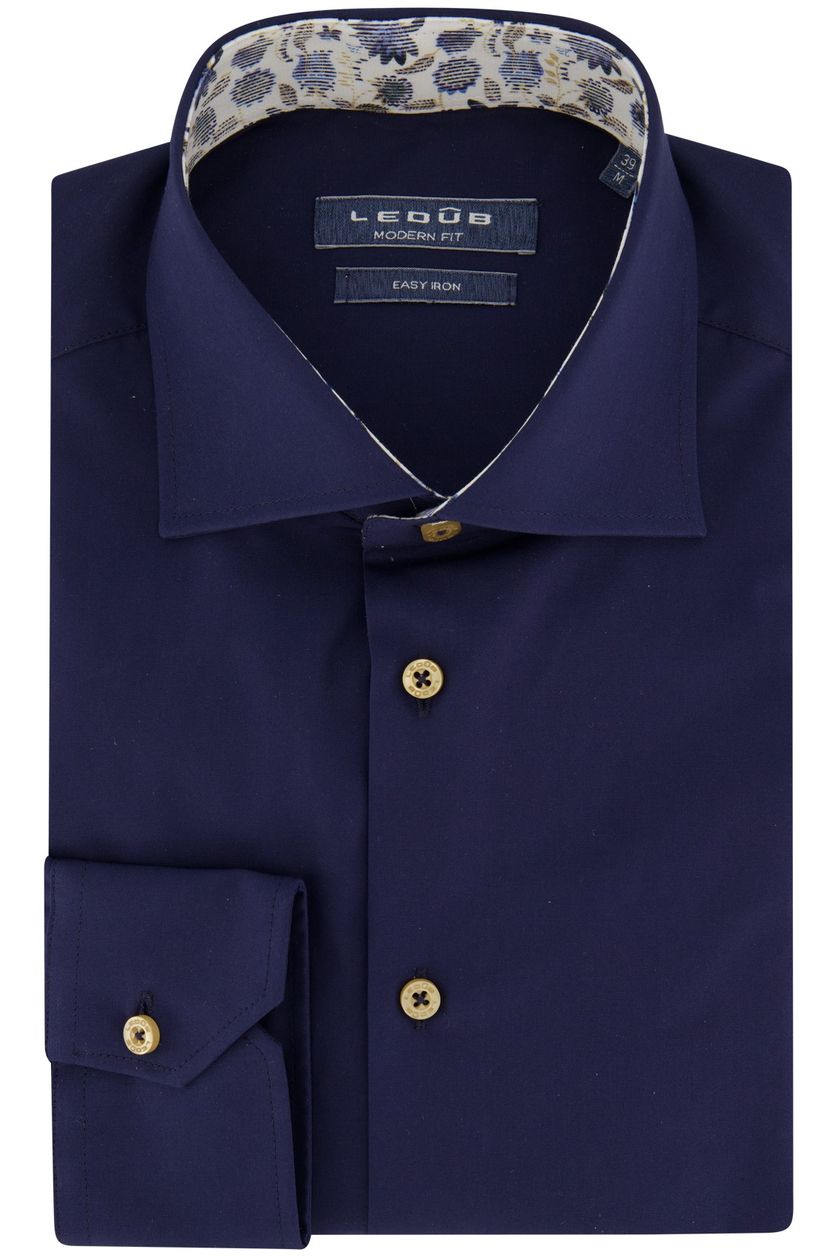 Ledub overhemd modern fit donkerblauw effen