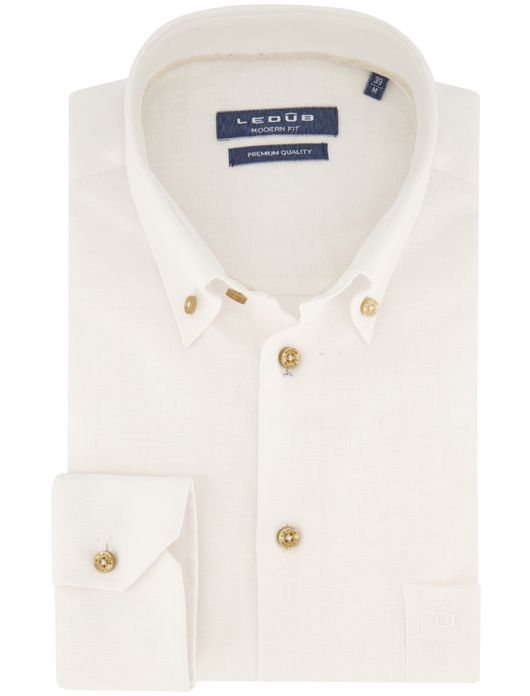 Ledub overhemd wit effen