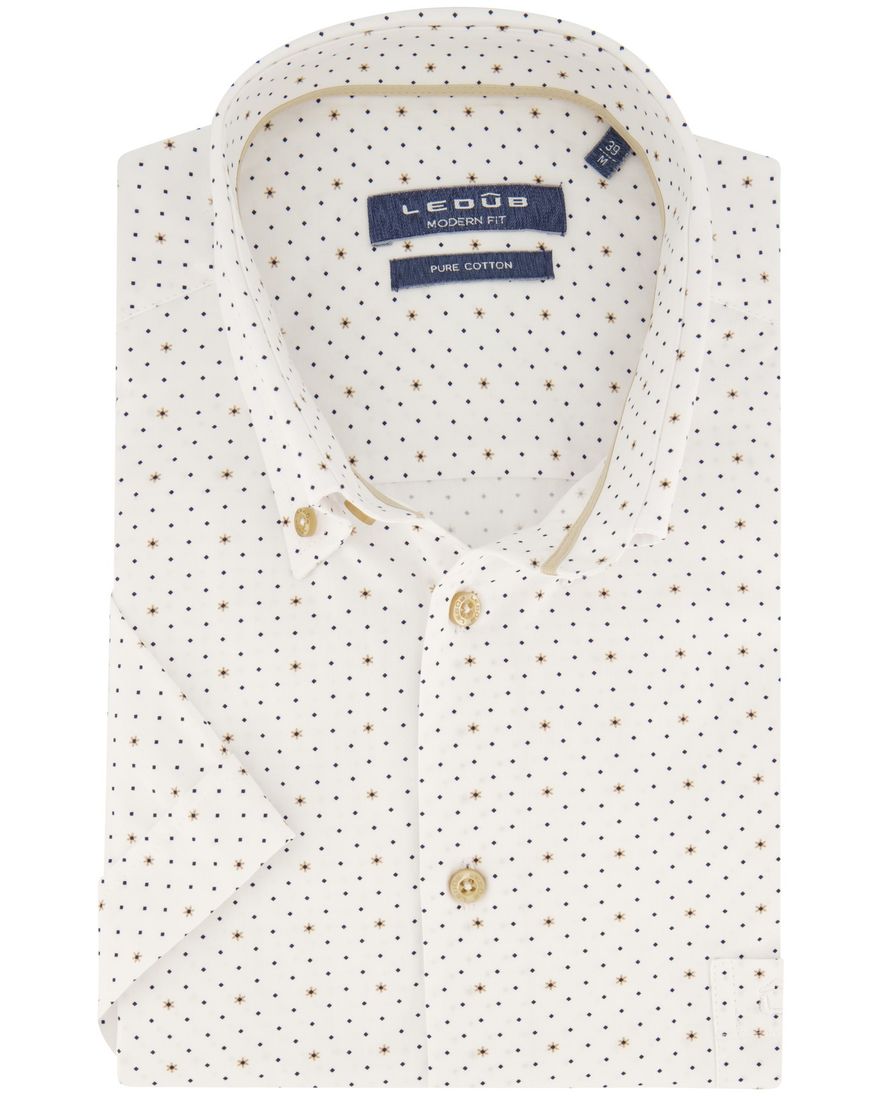 Ledub overhemd korte mouw wit geprint button down