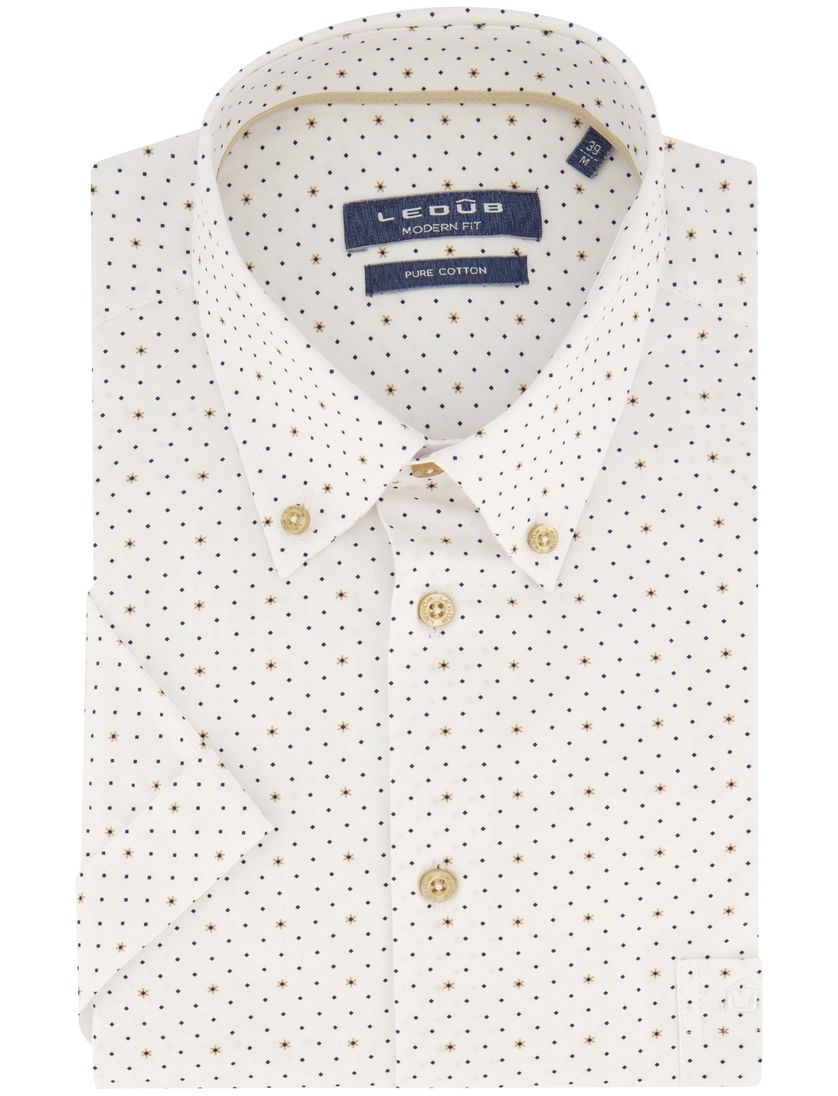 Ledub overhemd korte mouw normale fit wit geprint