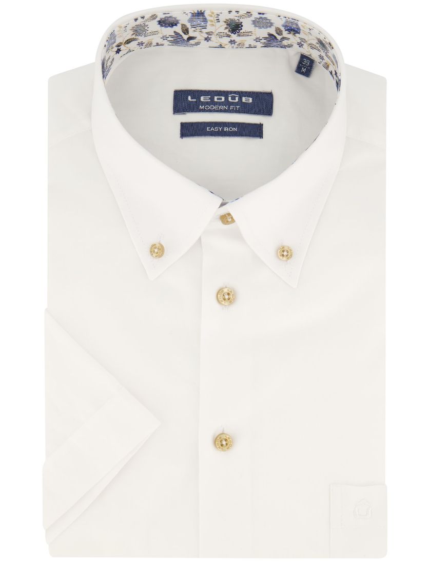 Ledub strijkvrij overhemd wit korte mouw Modern Fit