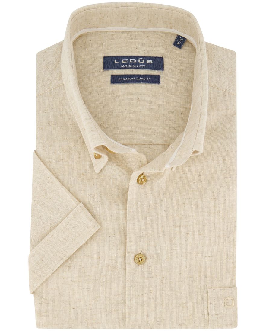 Ledub overhemd korte mouw beige button down