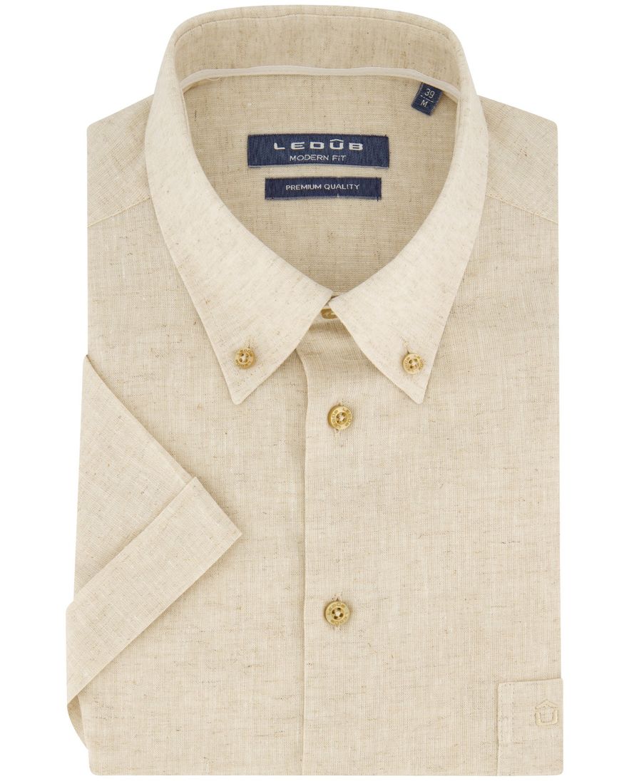 Ledub overhemd korte mouw beige button down