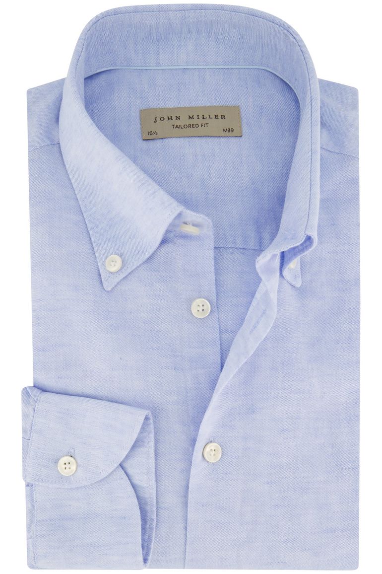 John Miller gemêleerd overhemd Tailored Fit lichtblauw katoen