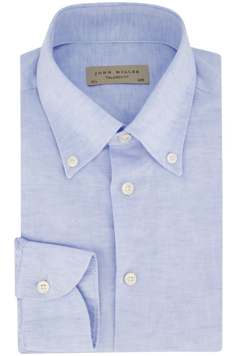 John Miller gemêleerd overhemd Tailored Fit lichtblauw katoen