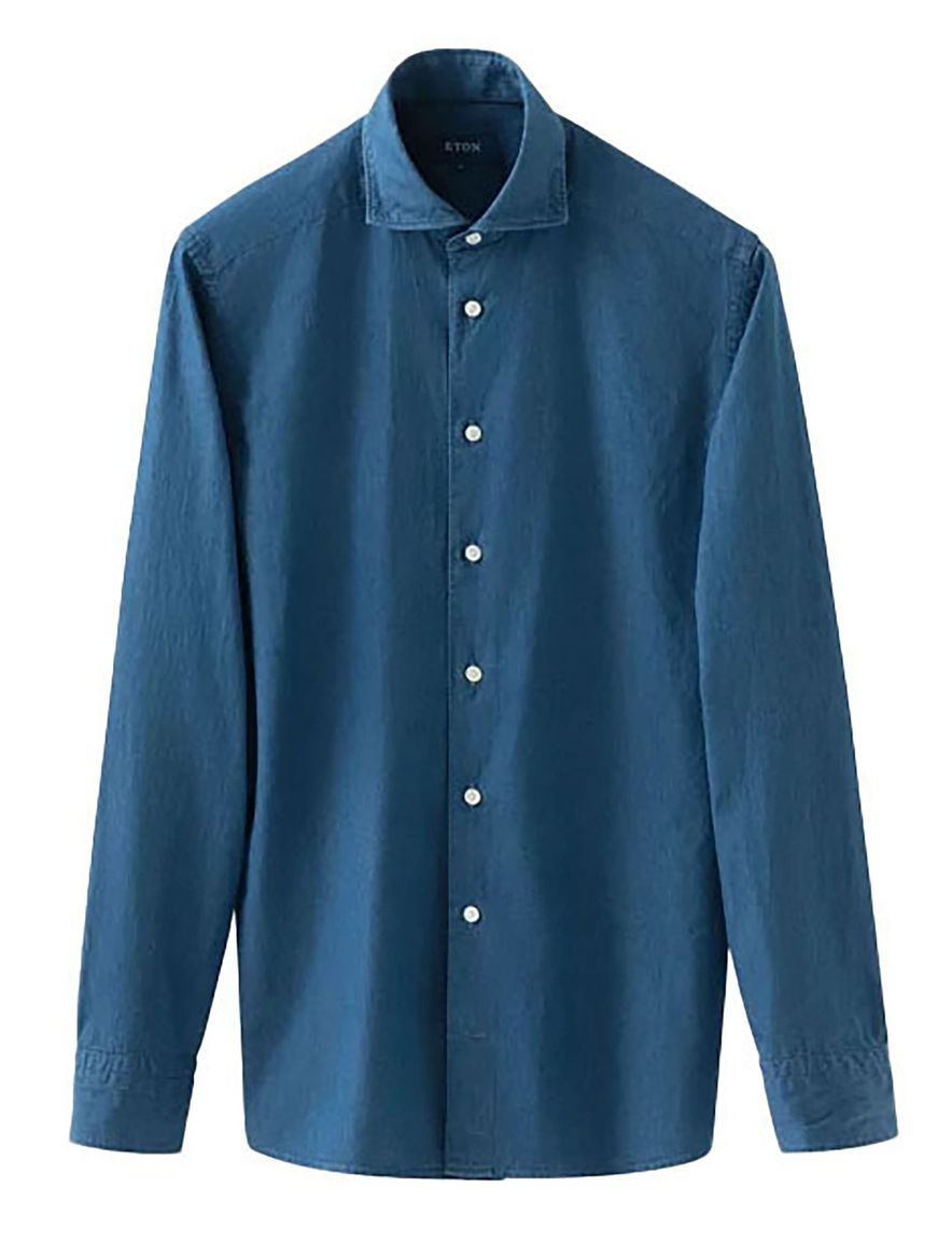 Eton overhemd donkerblauw Denim Lightweight slim fit