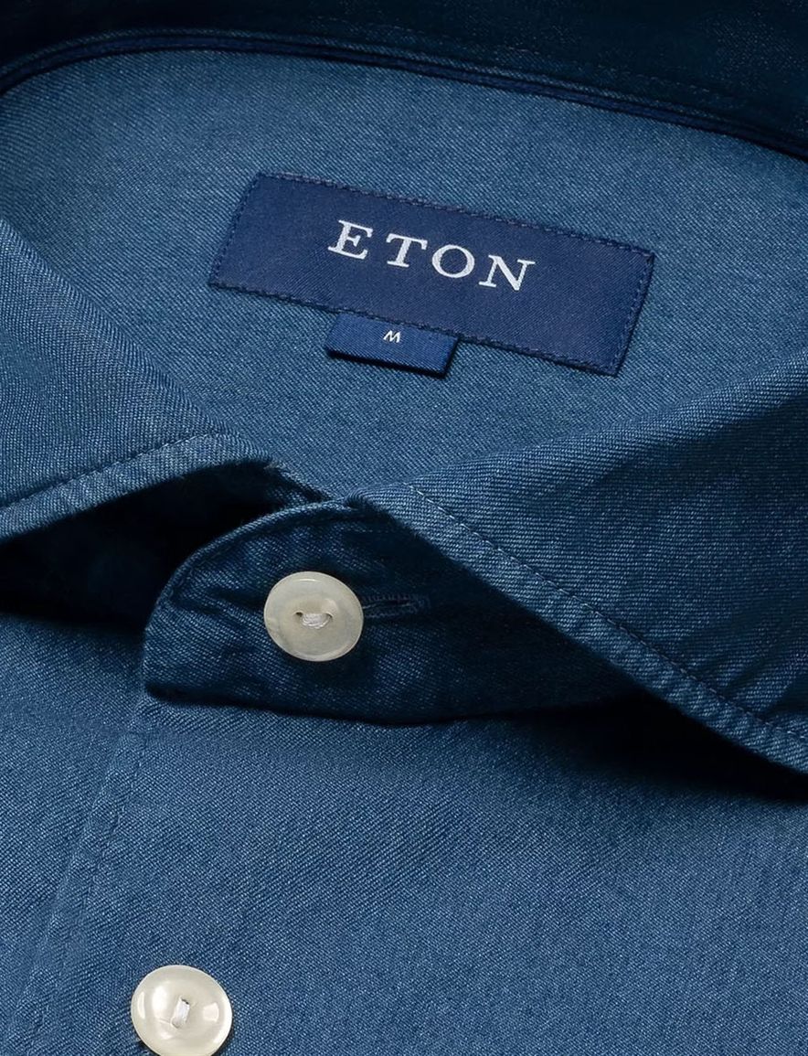 Eton overhemd donkerblauw Denim Lightweight slim fit