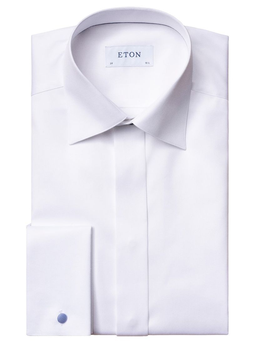 Katoenen Eton overhemd effen wit slim fit
