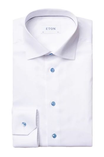 Eton Signature twill Eton overhemd wit lichtblauw contemporary fit
