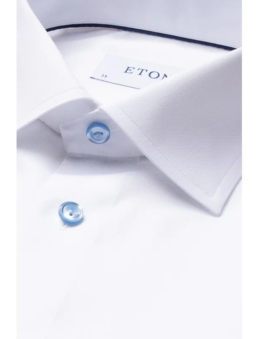 Eton overhemd wit effen met lichtblauwe knopen