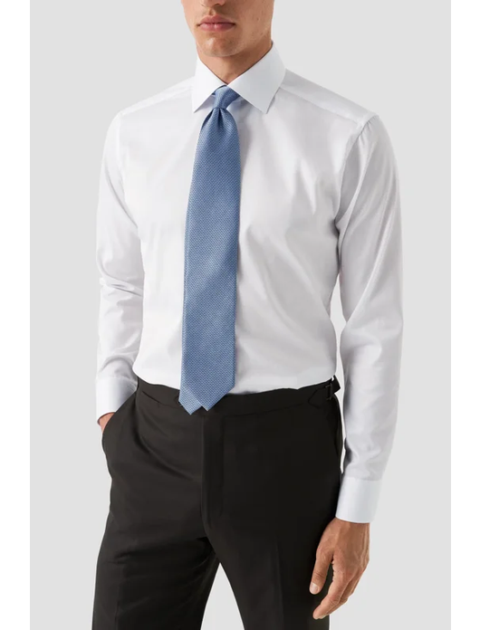 Eton overhemd wit effen met lichtblauwe knopen