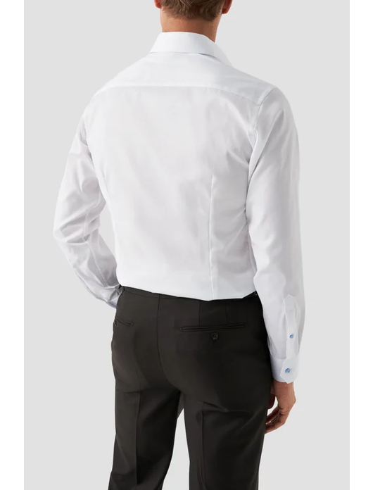 Eton overhemd wit effen met lichtblauwe knopen