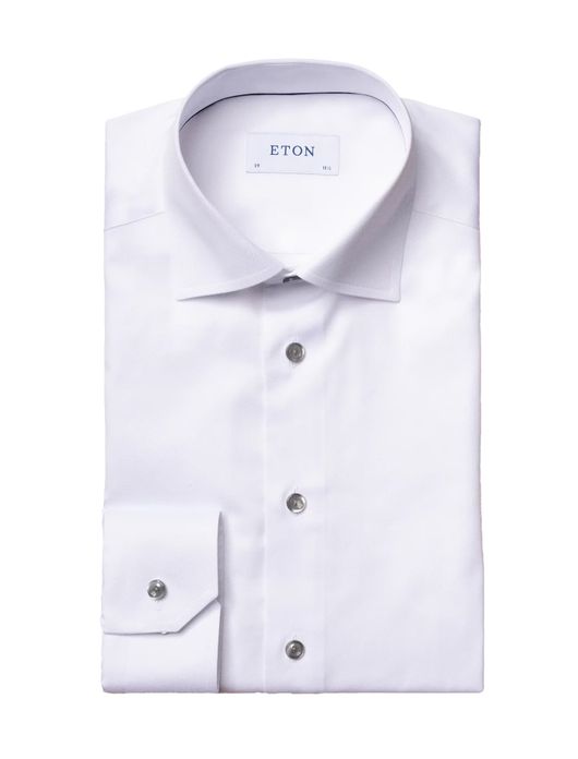 Eton overhemd wit met silveren knopen effen