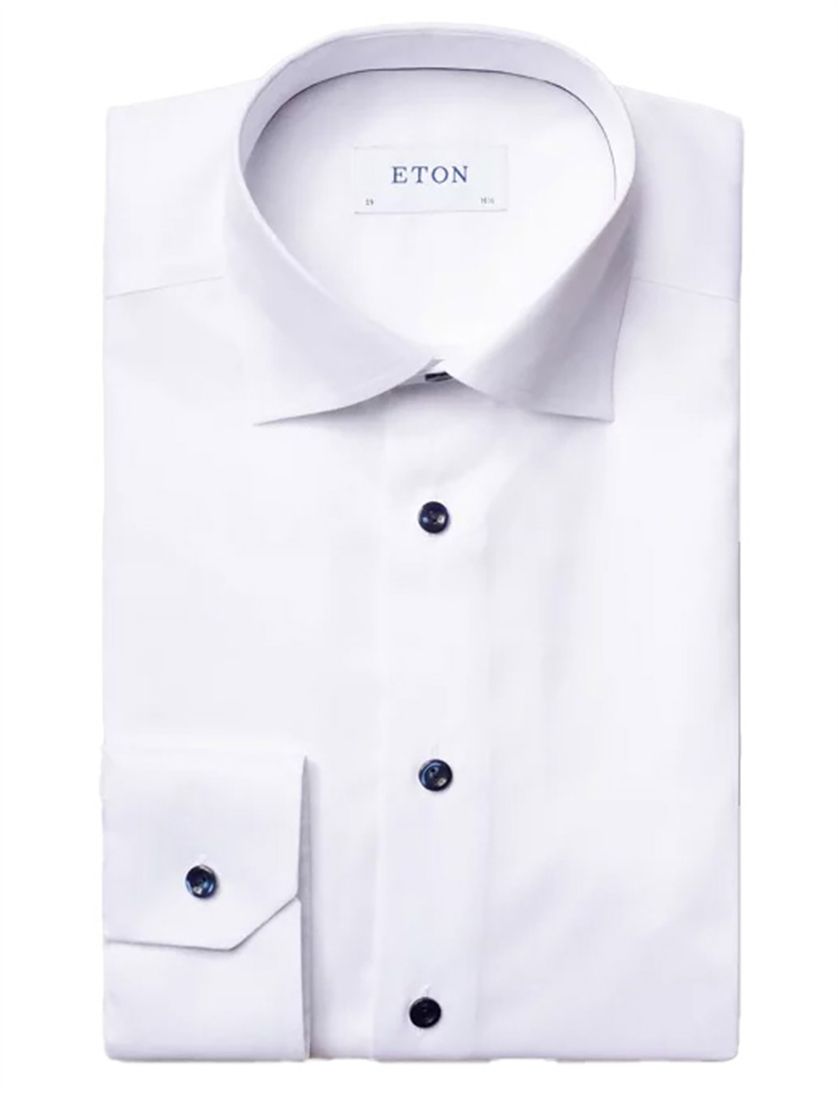 Katoenen Eton overhemd effen wit slim fit Signature Twill