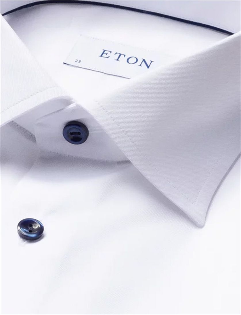 Katoenen Eton overhemd effen wit slim fit Signature Twill