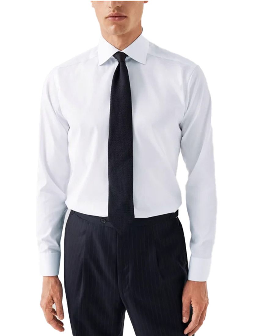 Katoenen Eton overhemd effen wit slim fit Signature Twill