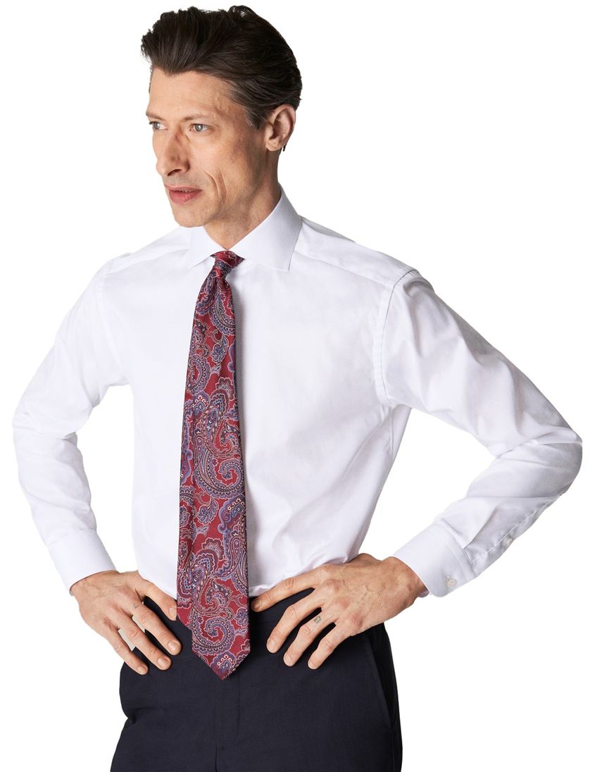 Katoenen Eton overhemd effen wit slim fit