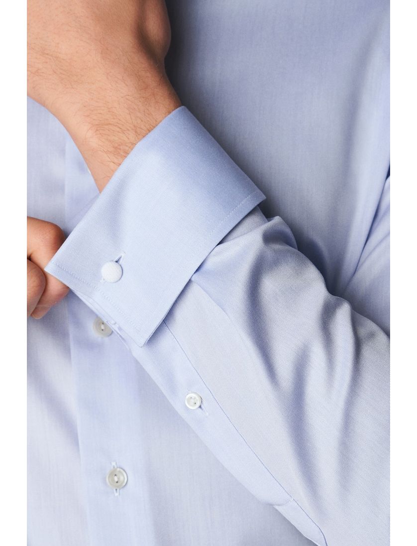 Katoenen Eton overhemd lichtblauw french cuff contemporary fit