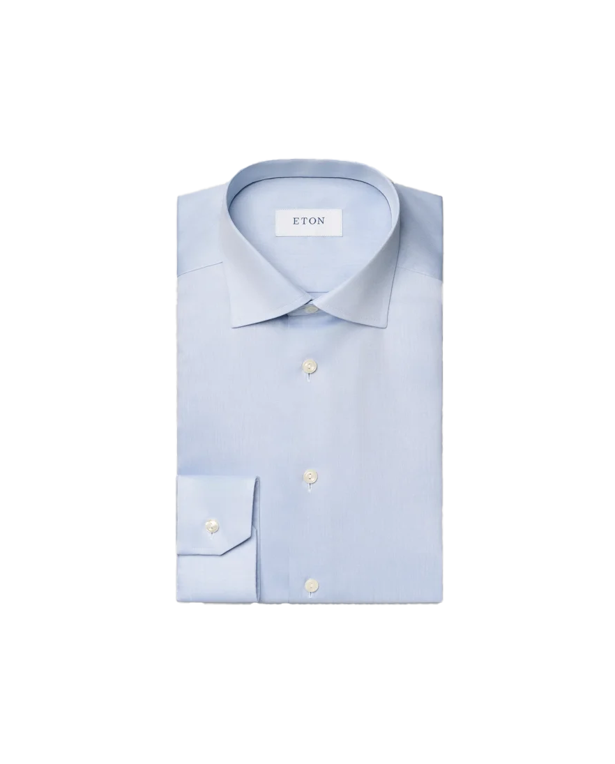 Lichtblauw Eton signature twill overhemd contemporary fit katoen