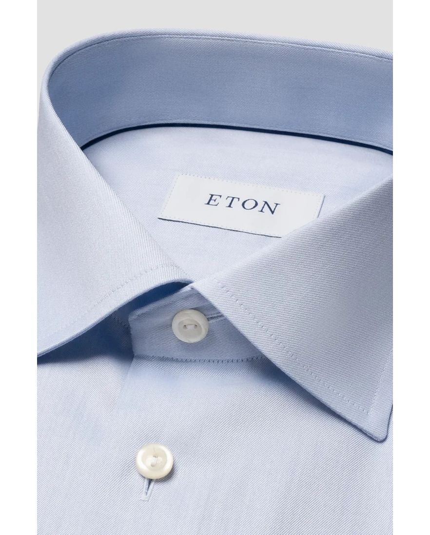 Lichtblauw Eton signature twill overhemd contemporary fit katoen