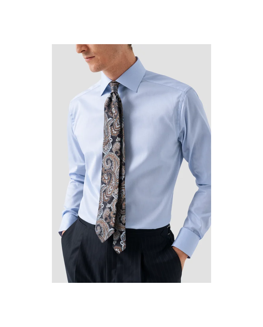 Lichtblauw Eton signature twill overhemd contemporary fit katoen